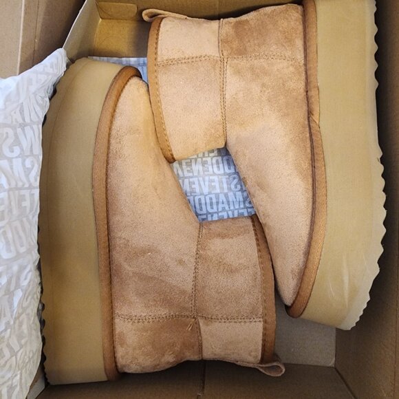 Steve Madden Crue Platform Cozy Booties Chestnut- B041 - Picture 7 of 9